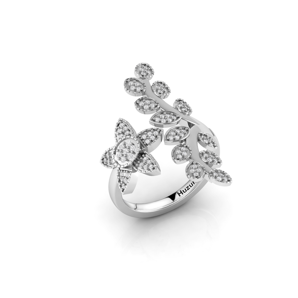 Diamond 925 Silver Celestial Star Leaf Ring