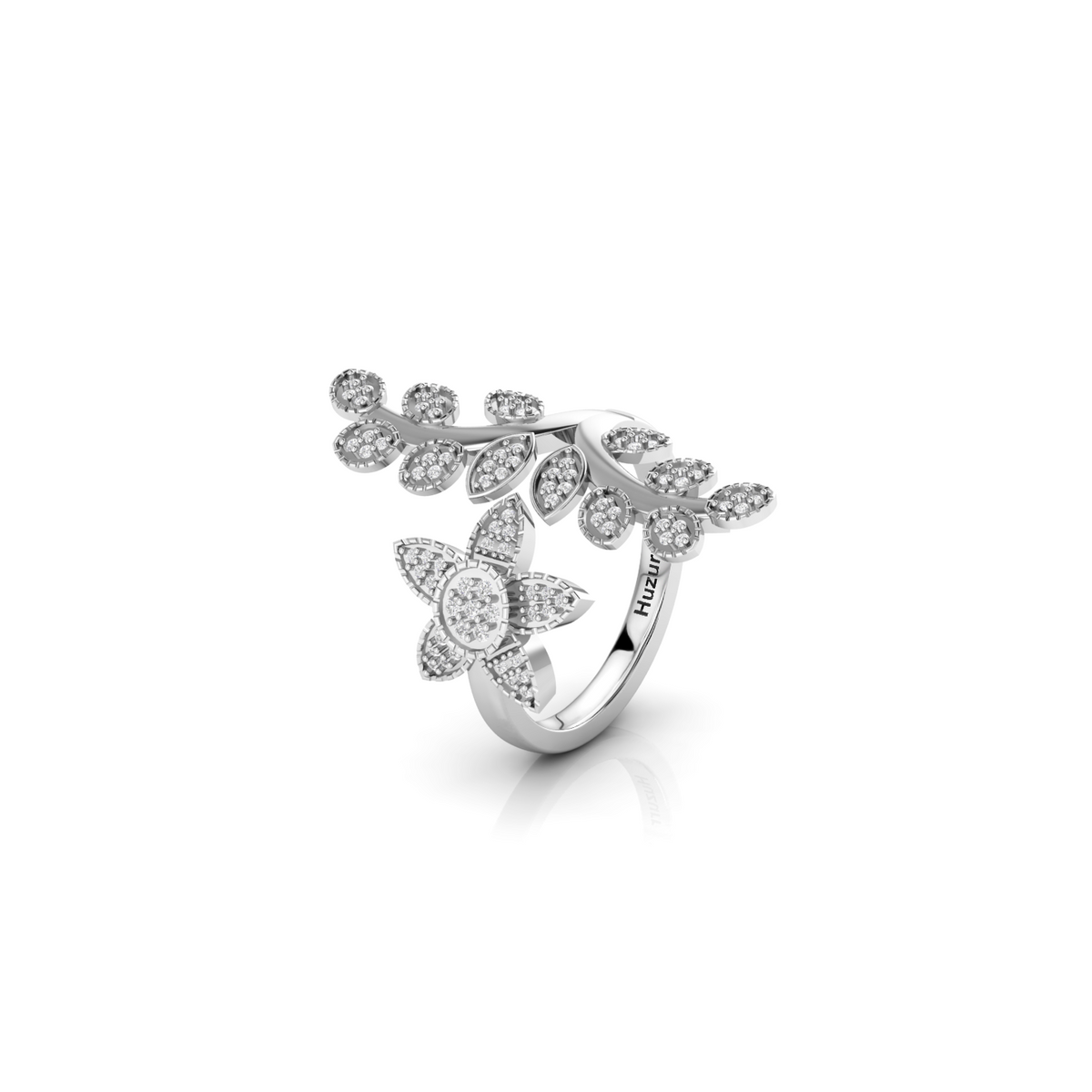 Diamond 925 Silver Celestial Star Leaf Ring