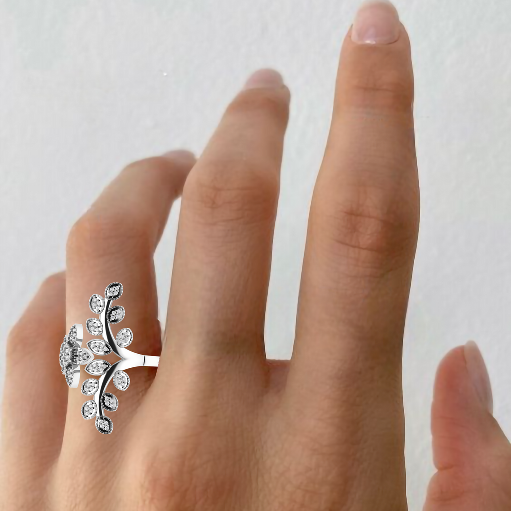 Diamond 925 Silver Celestial Star Leaf Ring