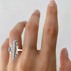 Diamond 925 Silver Celestial Star Leaf Ring
