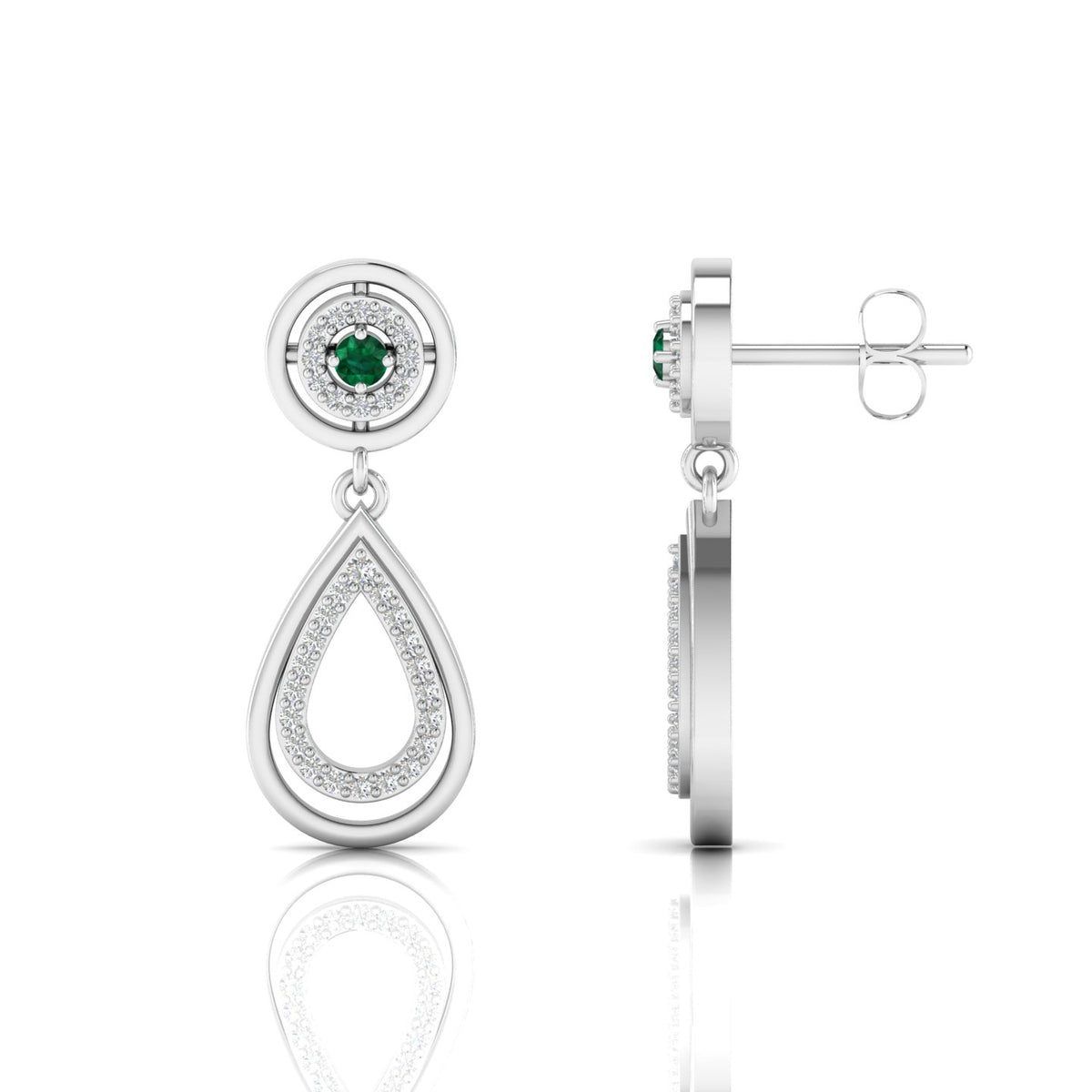 Emerald Teardrop Sterling Silver Dangle Earrings