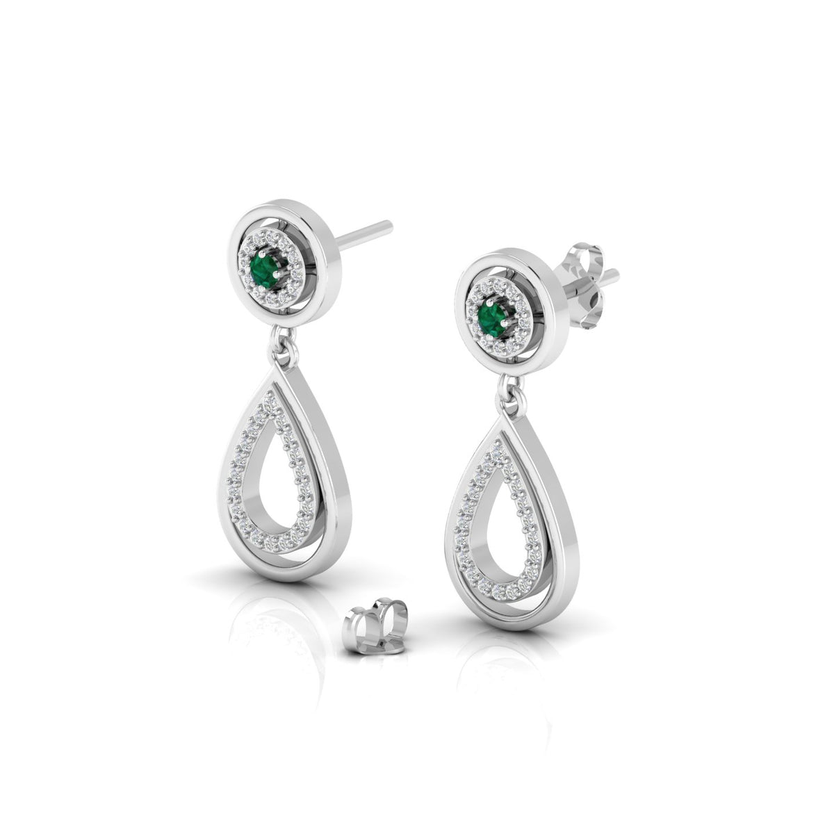 Emerald Teardrop Sterling Silver Dangle Earrings