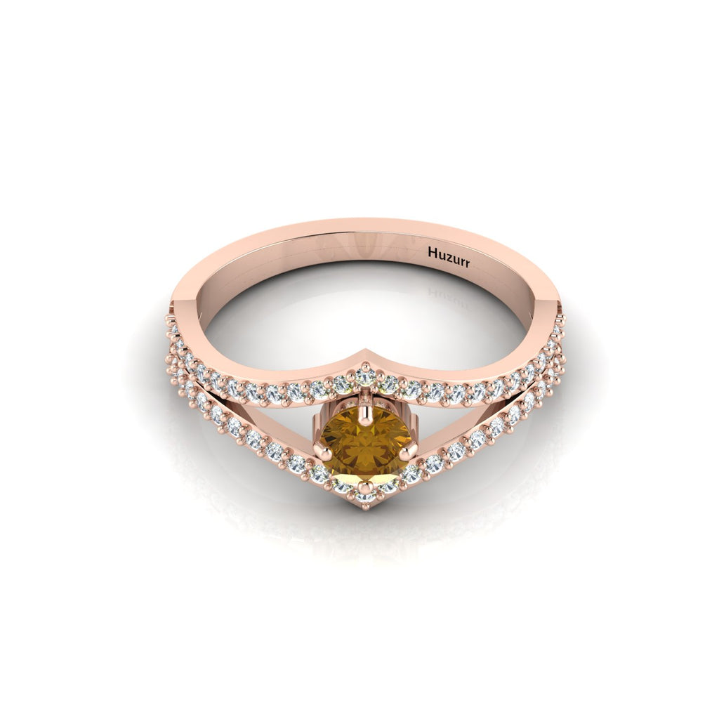 Rose Gold Plated Wishbone Round Coffee & White Diamond Solitaire Ring