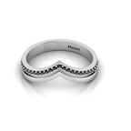 925 Silver Double V Black Diamond Wishbone Ring