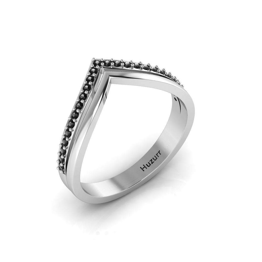 925 Silver Double V Black Diamond Wishbone Ring