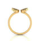 Gold Plated Round Black Diamond Open Butterfly Adjustable Ring