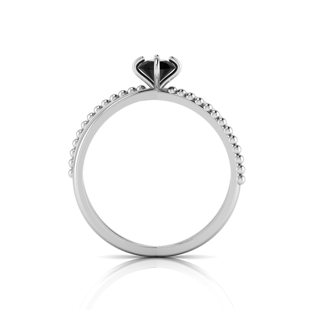 Silver Criss Cross Round Black Diamond Stackable Ring