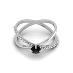 Silver Criss Cross Round Black Diamond Stackable Ring