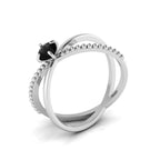 Silver Criss Cross Round Black Diamond Stackable Ring
