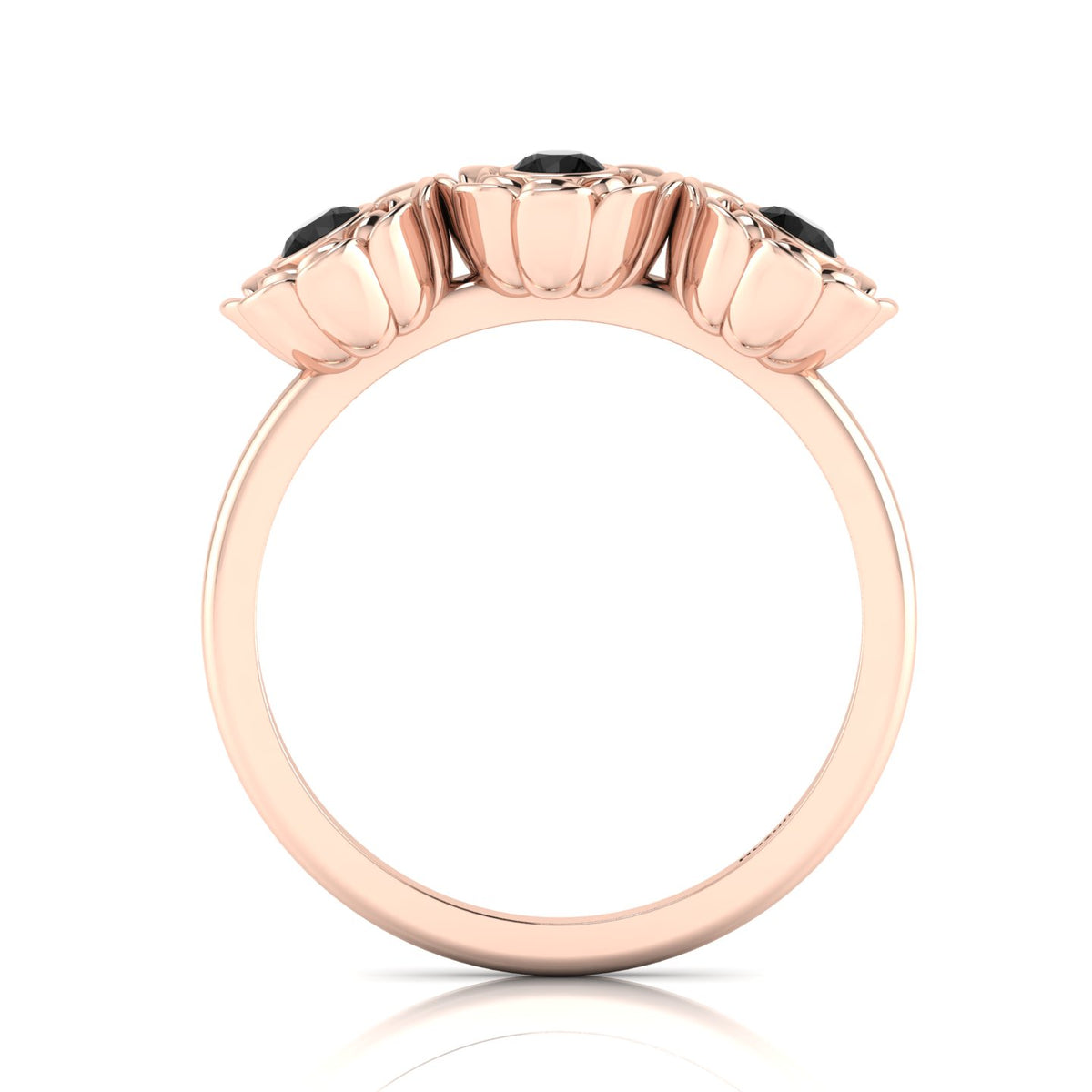 Black Diamond Rose Flower Rose Gold Plated Ring