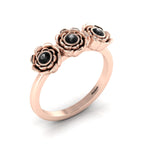 Black Diamond Rose Flower Rose Gold Plated Ring