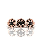 Black Diamond Rose Flower Rose Gold Plated Ring