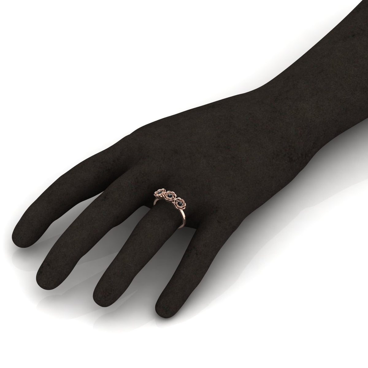Black Diamond Rose Flower Rose Gold Plated Ring