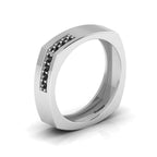 Round Black Diamond Square Band Silver Ring