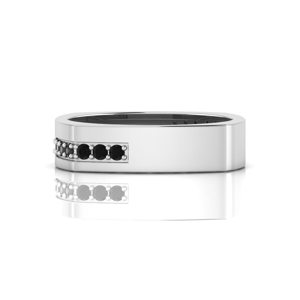 Round Black Diamond Square Band Silver Ring