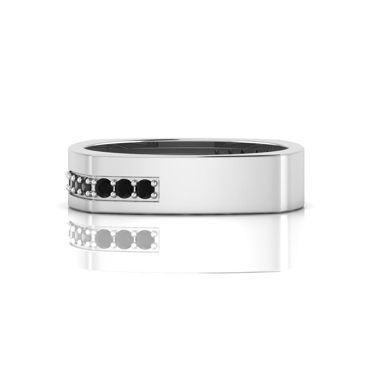 Round Black Diamond Square Band Silver Ring