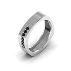 Round Black Diamond Square Band Silver Ring