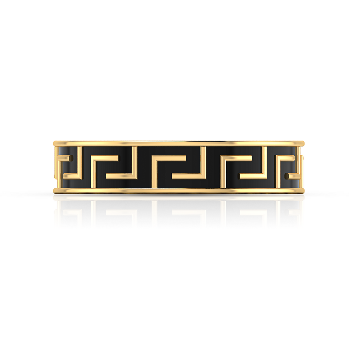 Gold Plated Black Enamel Maze-Design Band Ring