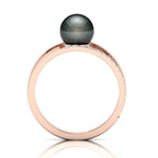 Tahitian Pearl Diamond Rose Gold Plated Dual Shank Ring