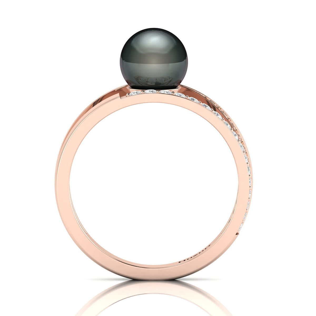Tahitian Pearl Diamond Rose Gold Plated Dual Shank Ring