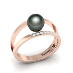 Tahitian Pearl Diamond Rose Gold Plated Dual Shank Ring