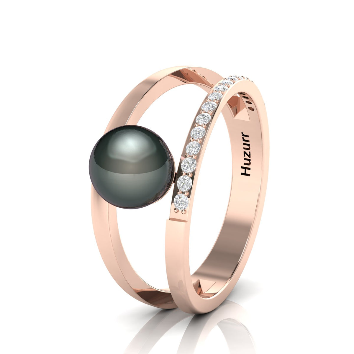 Tahitian Pearl Diamond Rose Gold Plated Dual Shank Ring