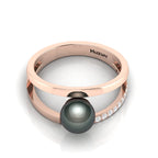Tahitian Pearl Diamond Rose Gold Plated Dual Shank Ring