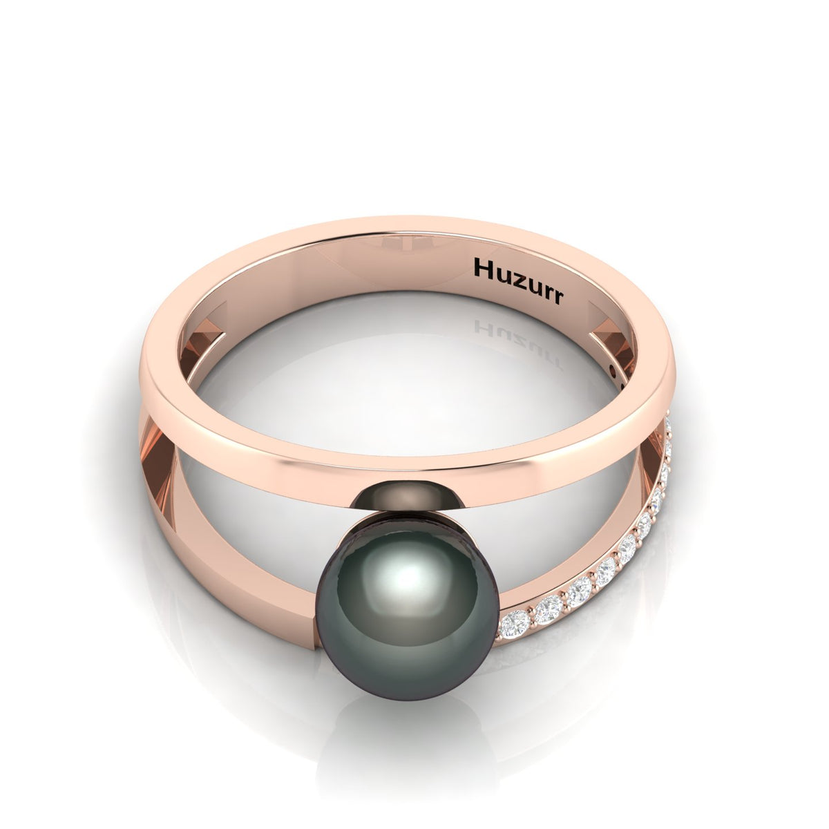 Tahitian Pearl Diamond Rose Gold Plated Dual Shank Ring