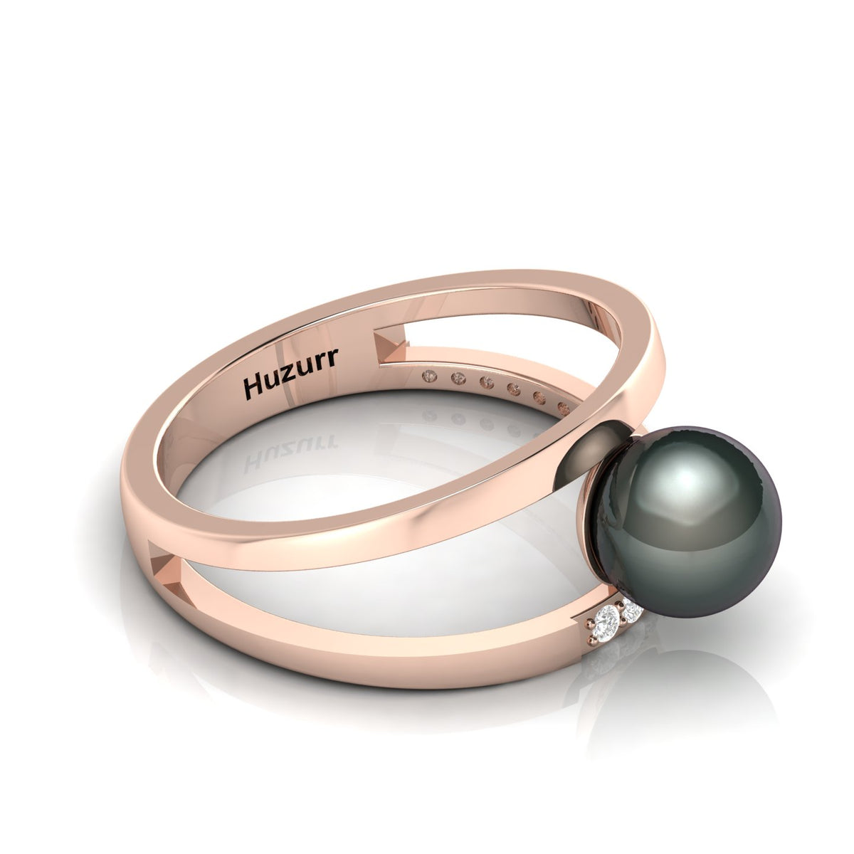 Tahitian Pearl Diamond Rose Gold Plated Dual Shank Ring