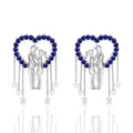 Couple Heart Blue Sapphire Hanging Sterling Silver Earrings
