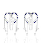 Couple Heart Blue Sapphire Hanging Sterling Silver Earrings