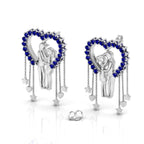 Couple Heart Blue Sapphire Hanging Sterling Silver Earrings