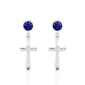 Sterling Silver Blue Sapphire Cross Drops & Danglers Earrings