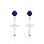 Sterling Silver Blue Sapphire Cross Drops & Danglers Earrings