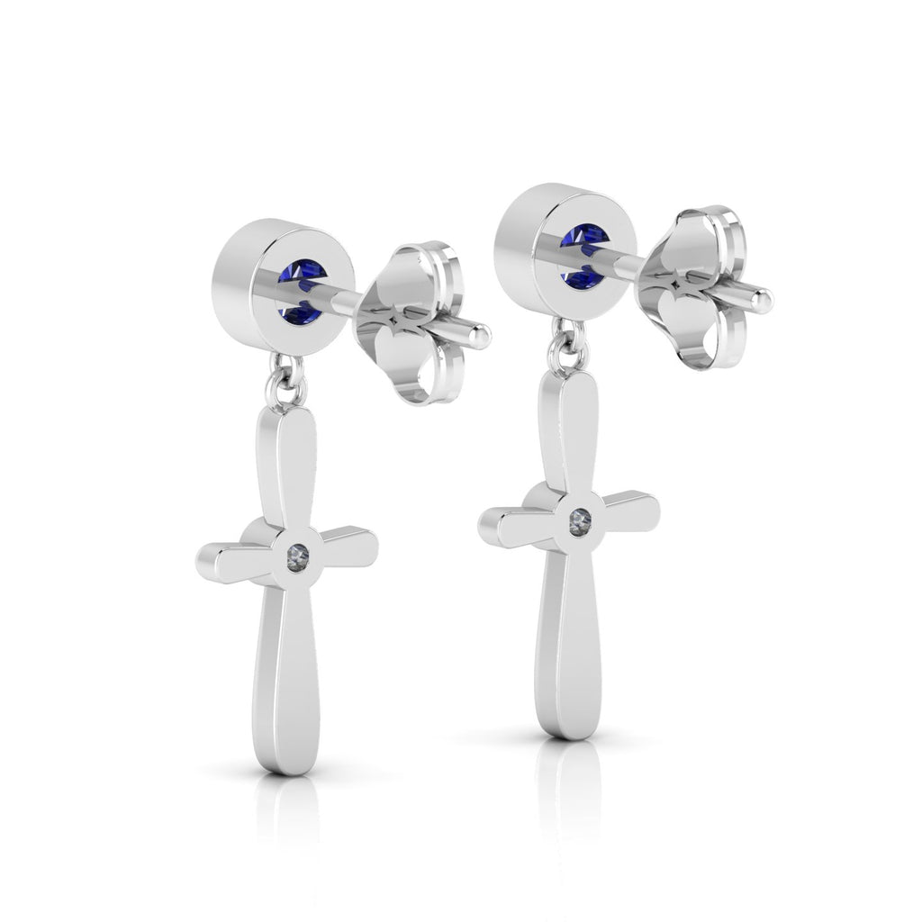 Sterling Silver Blue Sapphire Cross Drops & Danglers Earrings