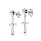 Sterling Silver Blue Sapphire Cross Drops & Danglers Earrings