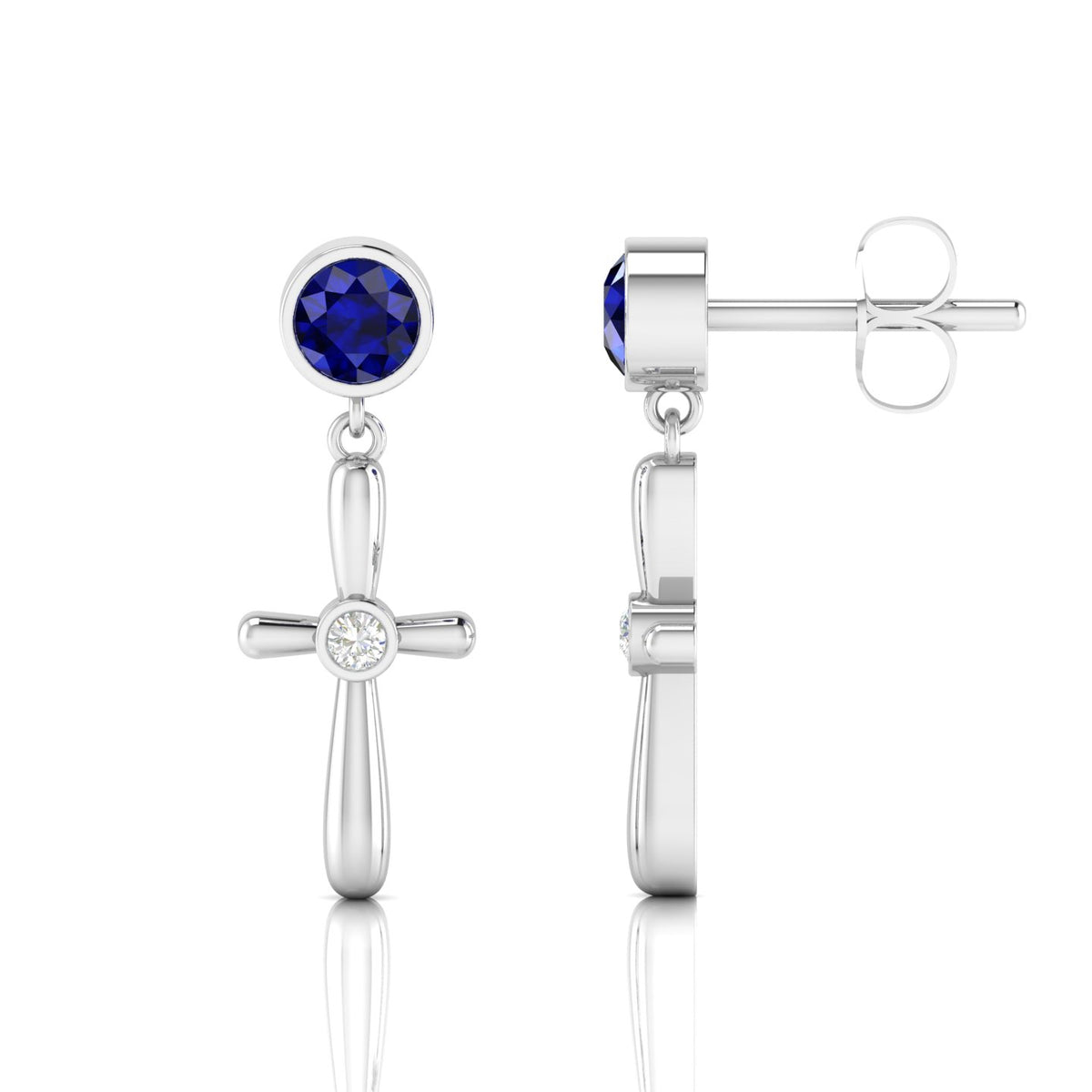 Sterling Silver Blue Sapphire Cross Drops & Danglers Earrings