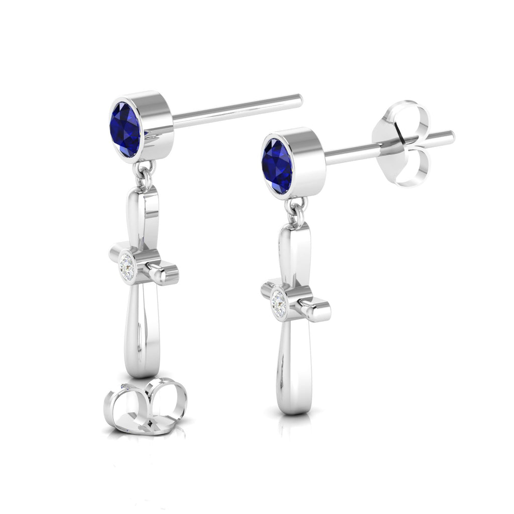 Sterling Silver Blue Sapphire Cross Drops & Danglers Earrings