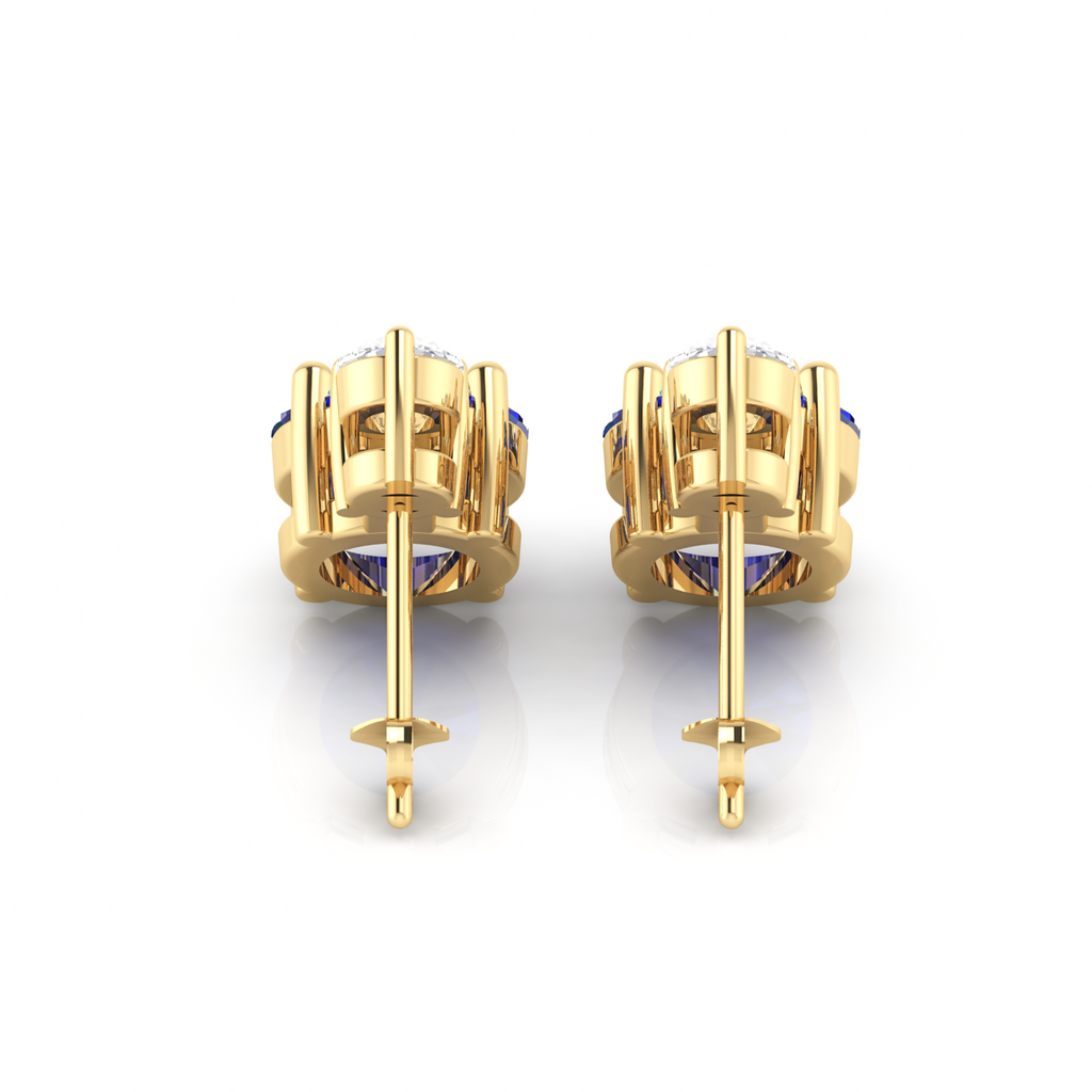 Sparkling Round Sapphire Drop Diamond Earrings