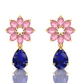 Gold Plated Blue Sapphire & Morganite Flower Teardrops Earrings