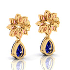 Gold Plated Blue Sapphire & Morganite Flower Teardrops Earrings