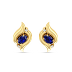 Sparkling Oval Blue Sapphire Shell Stud Earrings