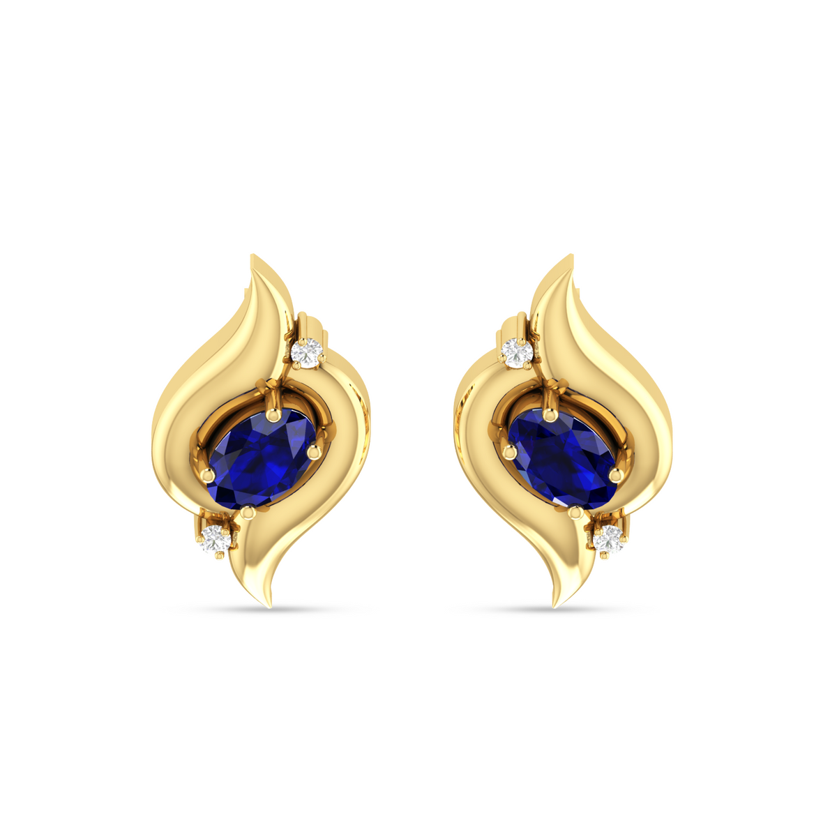 Sparkling Oval Blue Sapphire Shell Stud Earrings