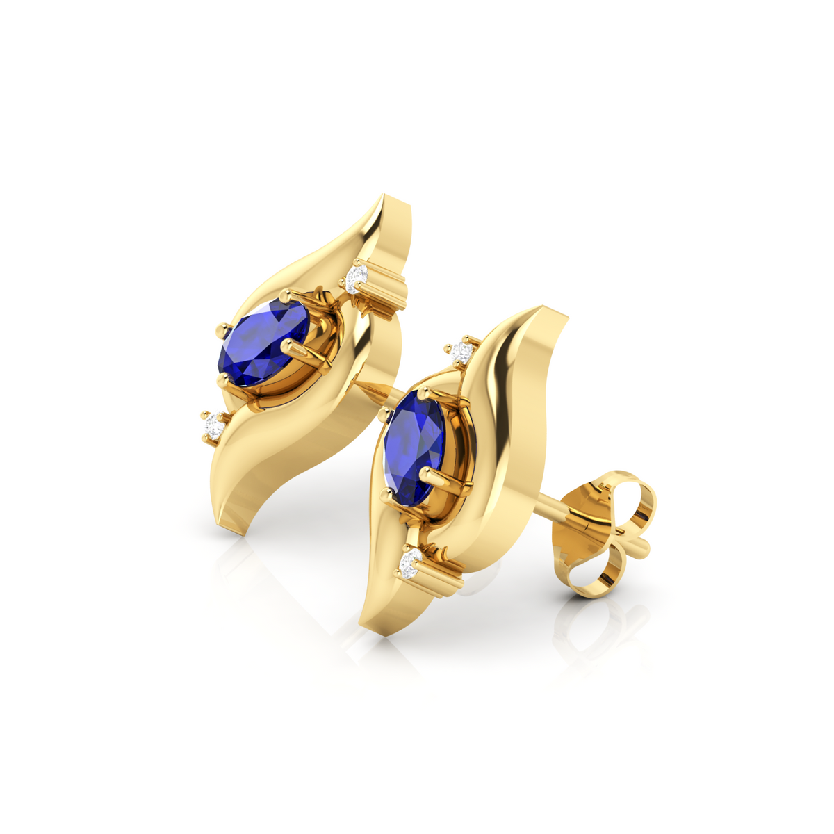 Sparkling Oval Blue Sapphire Shell Stud Earrings