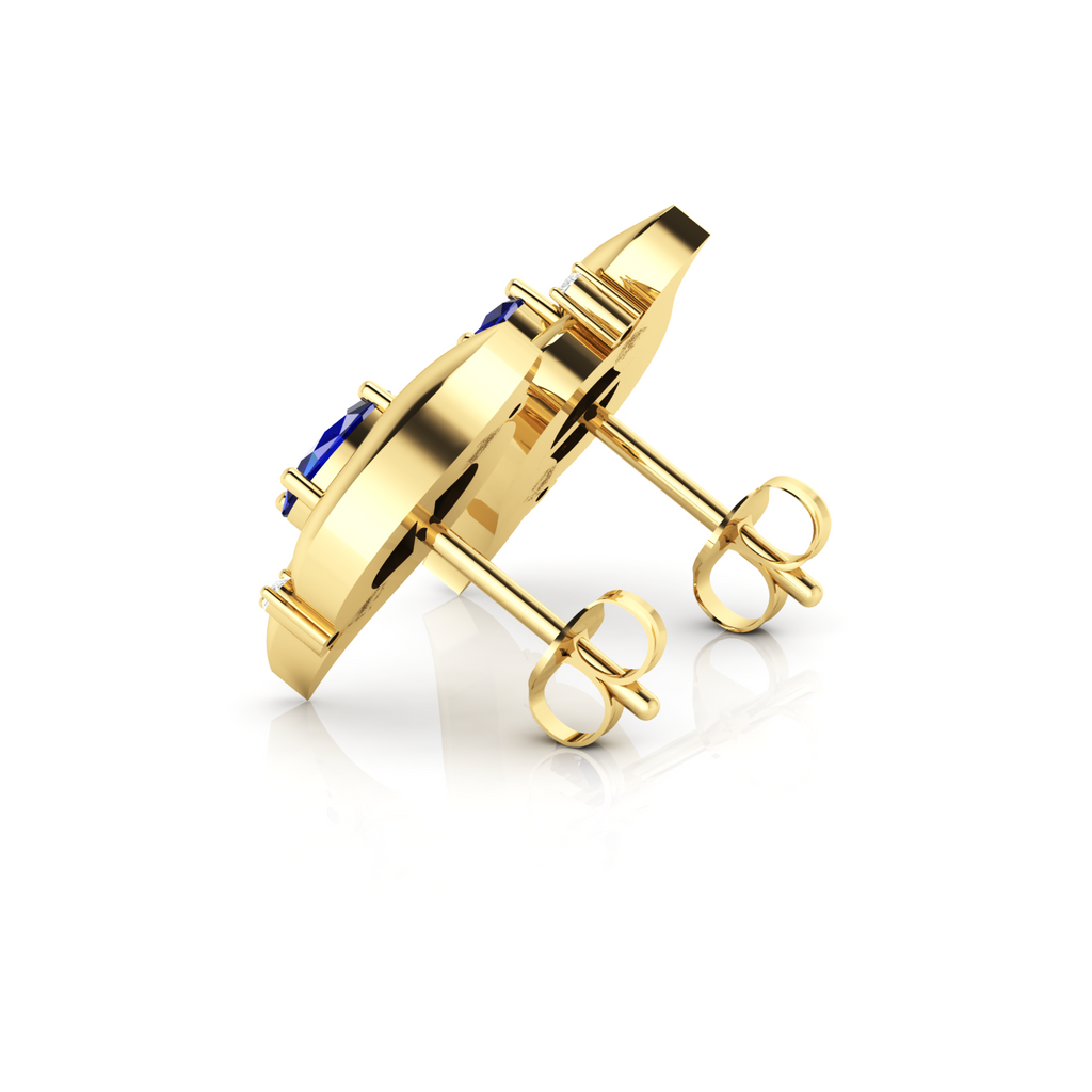 Sparkling Oval Blue Sapphire Shell Stud Earrings