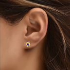 Sparkling Oval Blue Sapphire Shell Stud Earrings