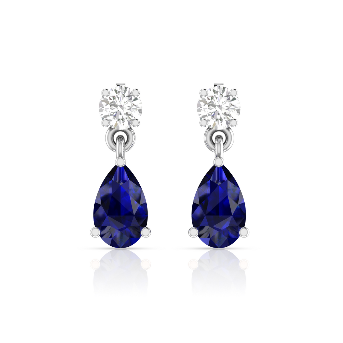 Pear Blue Sapphire Silver Drop Earrings