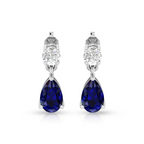 Pear Blue Sapphire Silver Drop Earrings