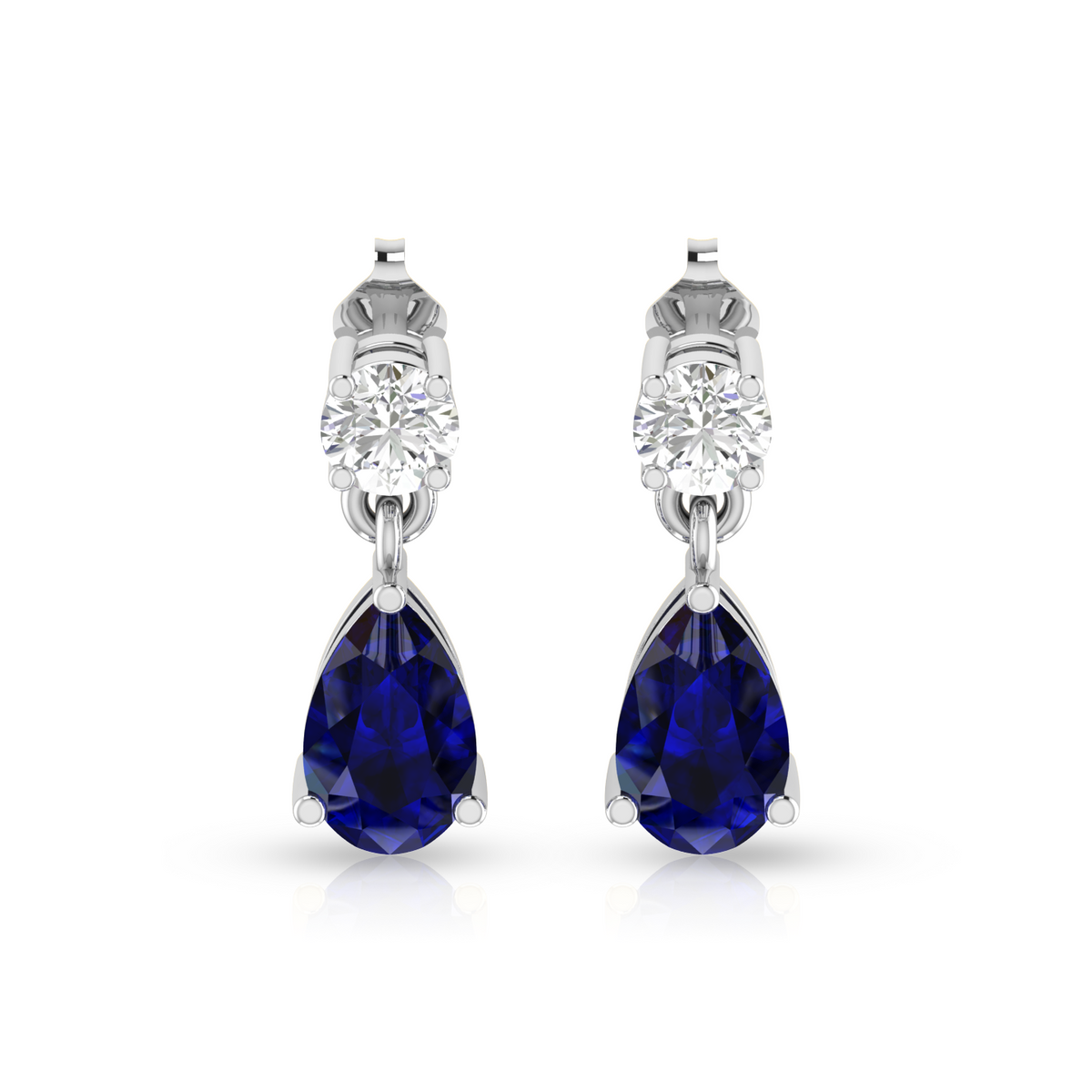Pear Blue Sapphire Silver Drop Earrings