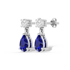 Pear Blue Sapphire Silver Drop Earrings